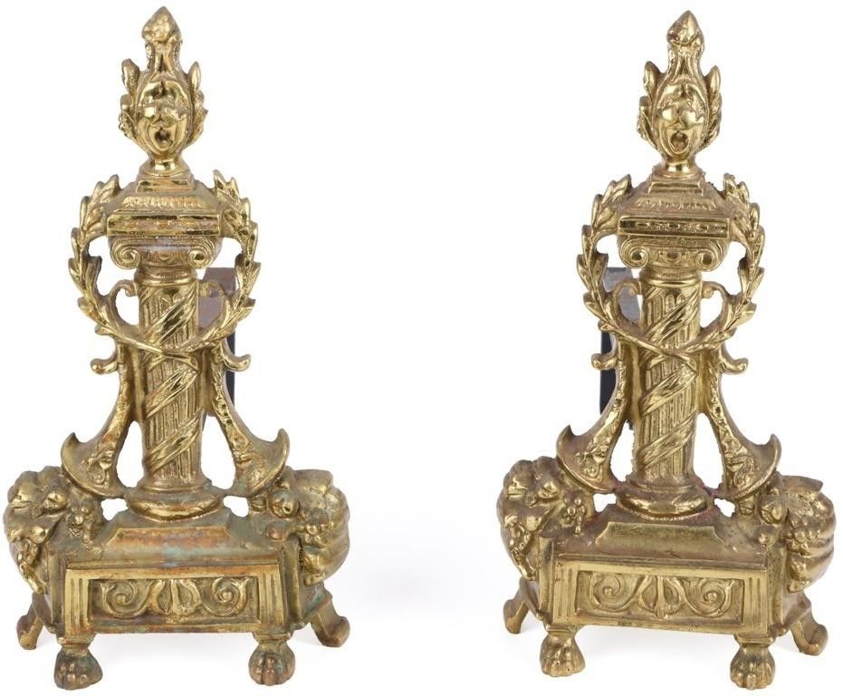 Lot 222394: ANTIQUE FRENCH NEOCLASSICAL BRASS ANDIRONS