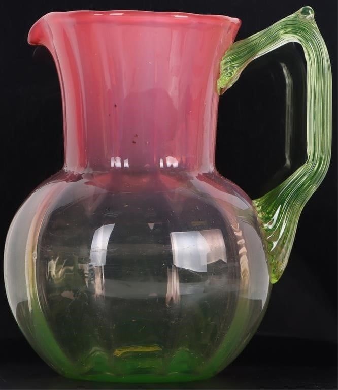 Lot 222416: OMBRE URANIUM & CRANBERRY GLASS PITCHER.