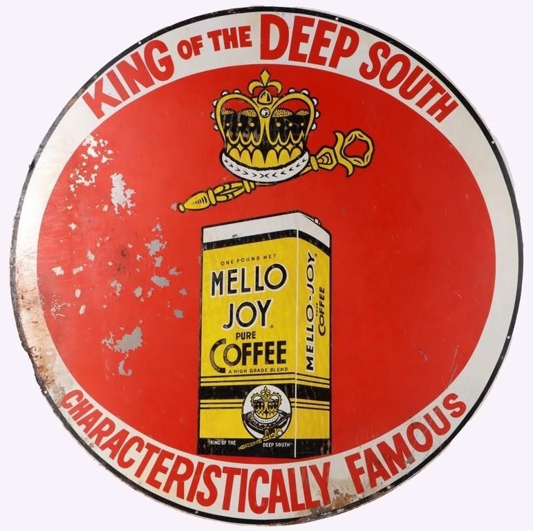 Lot 222435: VINTAGE MELLO JOY PURE COFFEE TIN ADVERTISING SIGN