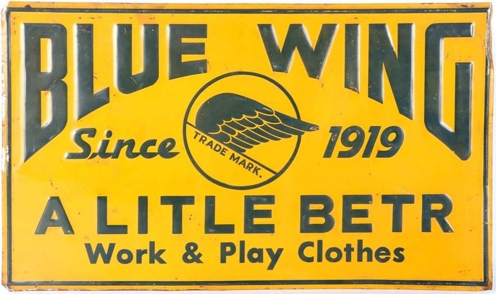 Lot 222436: VINTAGE BLUE WING WORK & PLAY CLOTHES TIN SIGN
