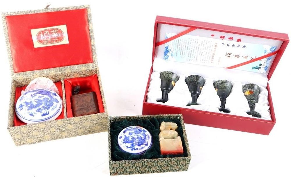 Lot 222440: CHINESE CHOP STAMPS AND LIQUEUR GLASSES (3)