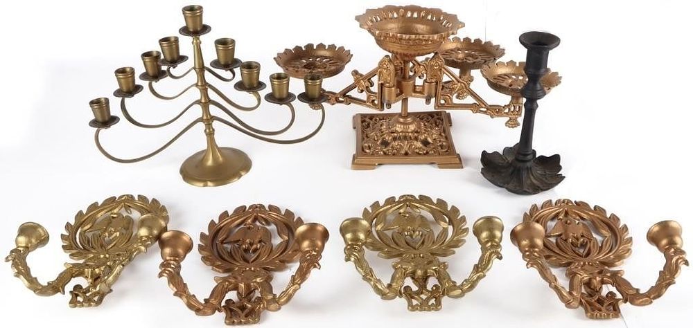 Lot 223365: CANDLE HOLDERS MENORAH VICTORIAN STYLE LOT OF 7