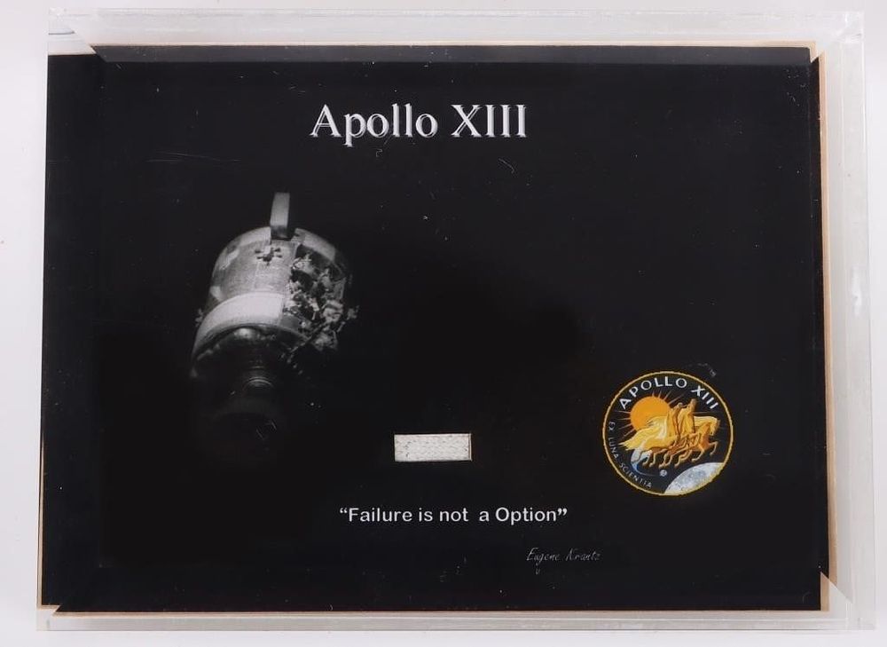 Lot 223381: RARE APOLLO 13 LUNAR MODULE BETA CLOTH DISPLAY