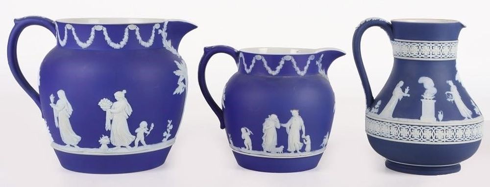 Lot 223386: DARK BLUE WEDGEWOOD JASPERWARE PITCHERS