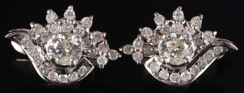 Lot 223406: 1.88CTW DIAMONDS 14K YELLOW/WHITE GOLD EARRINGS
