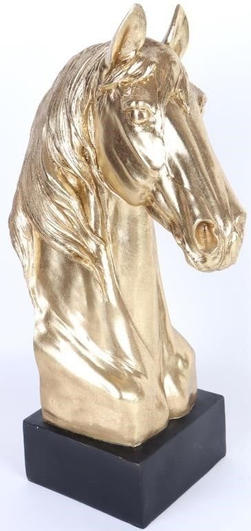 Lot 223415: 20" METALLIC GOLD RESIN HORSE HEAD BUST STATUE