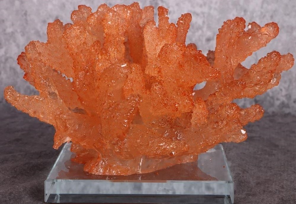 Lot 223420: ORANGE CORAL RESIN STATUE W/ ACRYLIC BASE