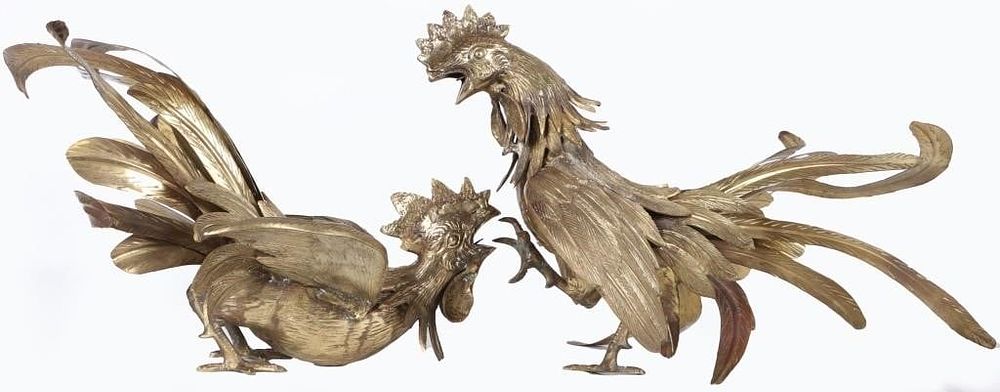 Lot 223437: VINTAGE BRONZE COCKFIGHT STATUES SET OF TWO