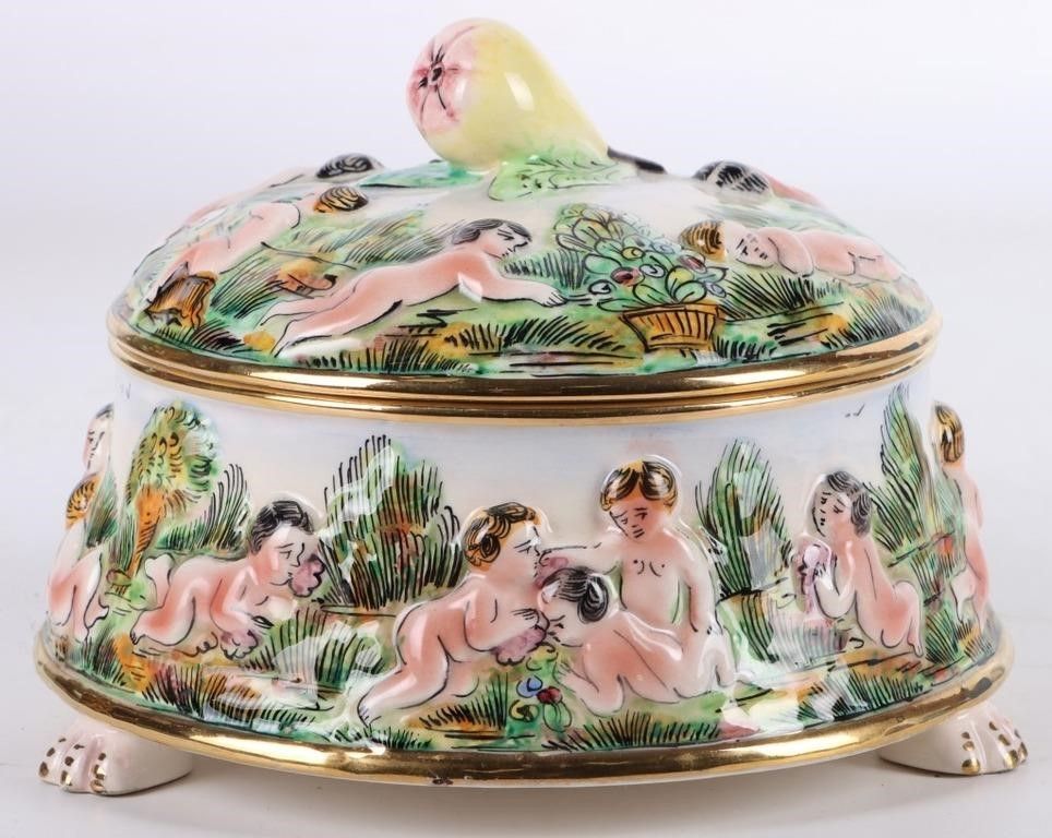 Lot 223449: VINTAGE CAPODIMONTE CHERUB TRINKET BOX WITH LID