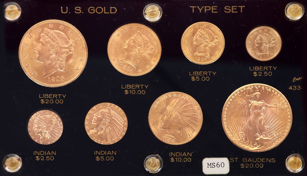 Lot 223107a: RARE PRE-1933 U.S. GOLD 8-COIN TYPE SET 3.628OZT