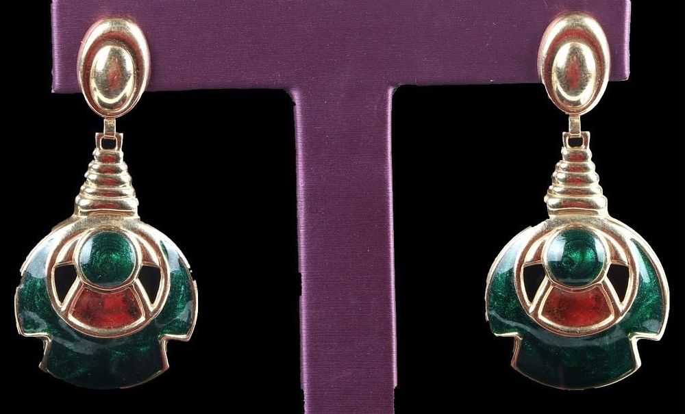 Lot 224325: 18K YELLOW GOLD ART DECO LADIES DROP EARRINGS
