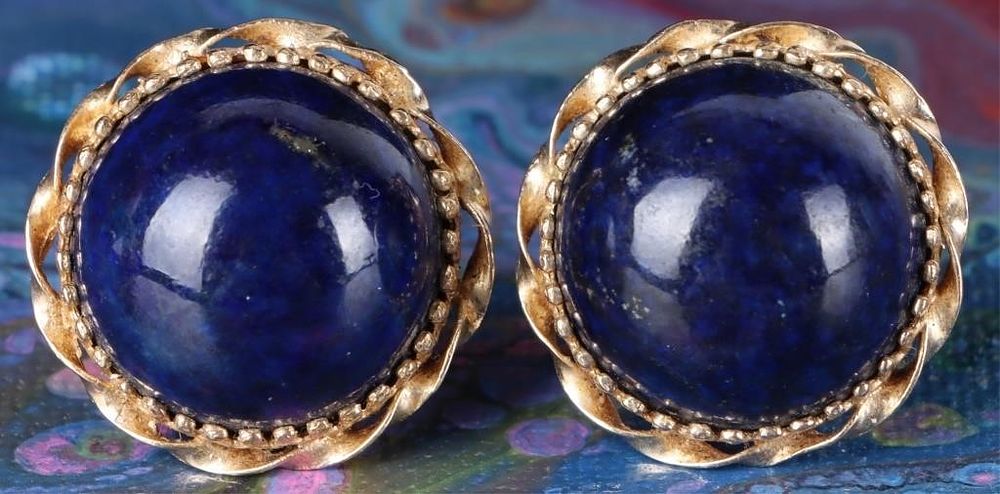 Lot 224339: 14K YELLOW GOLD LAPIS LADIES CLIP-ON EARRINGS