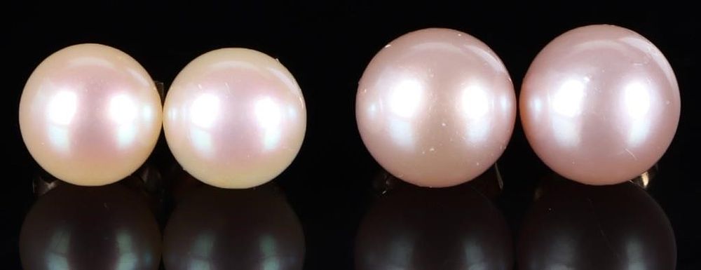 Lot 224341: 14K YELLOW GOLD LADIES WHITE/PINK PEARL EARRINGS-2