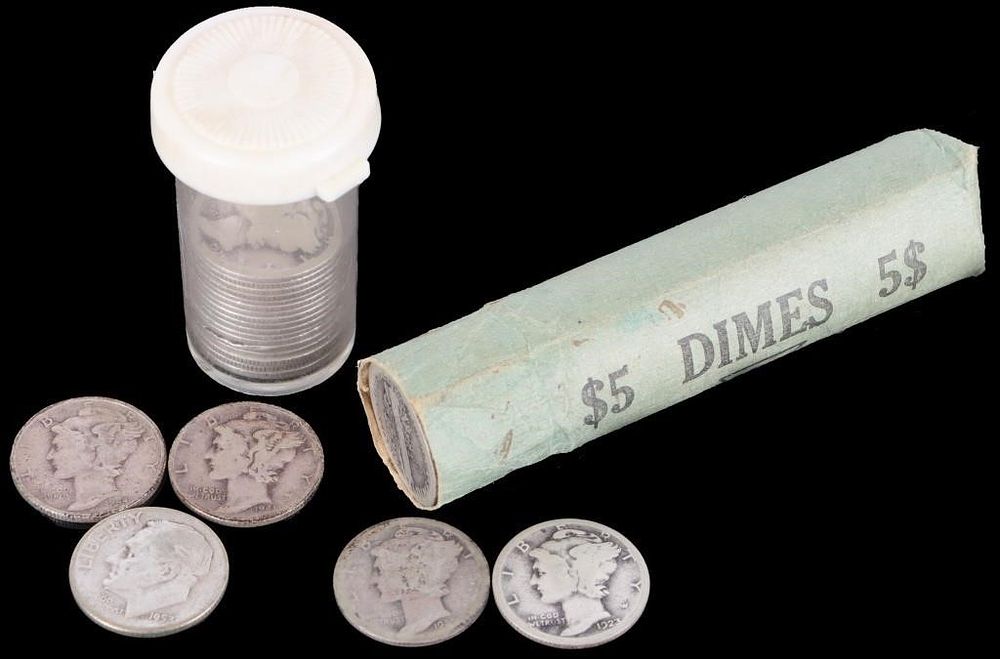 Lot 224393: 90% SILVER ASSORTED MERCURY/ ROOSEVELT DIMES -(70)