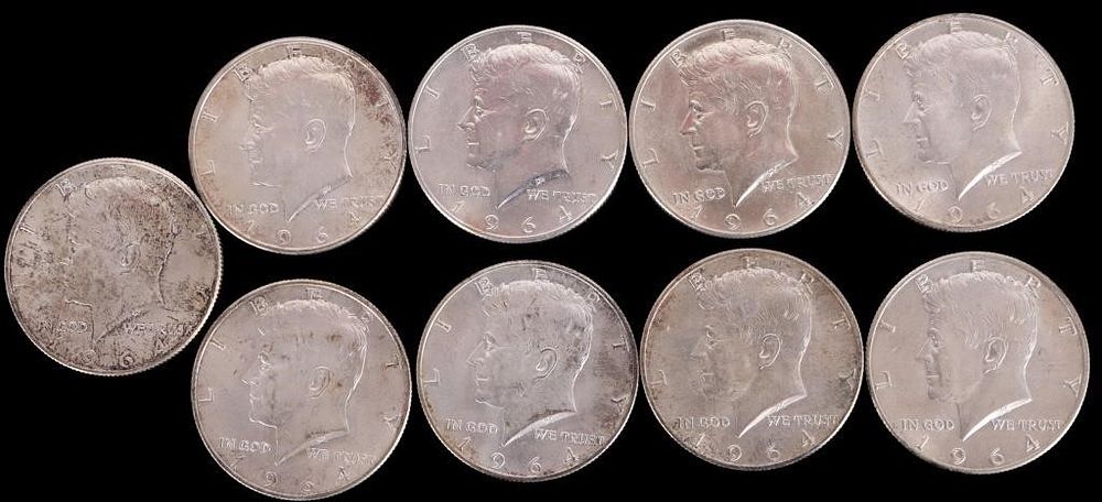 Lot 224394: ASSORTED 90% SILVER KENNEDY HALF DOLLARS - (9)