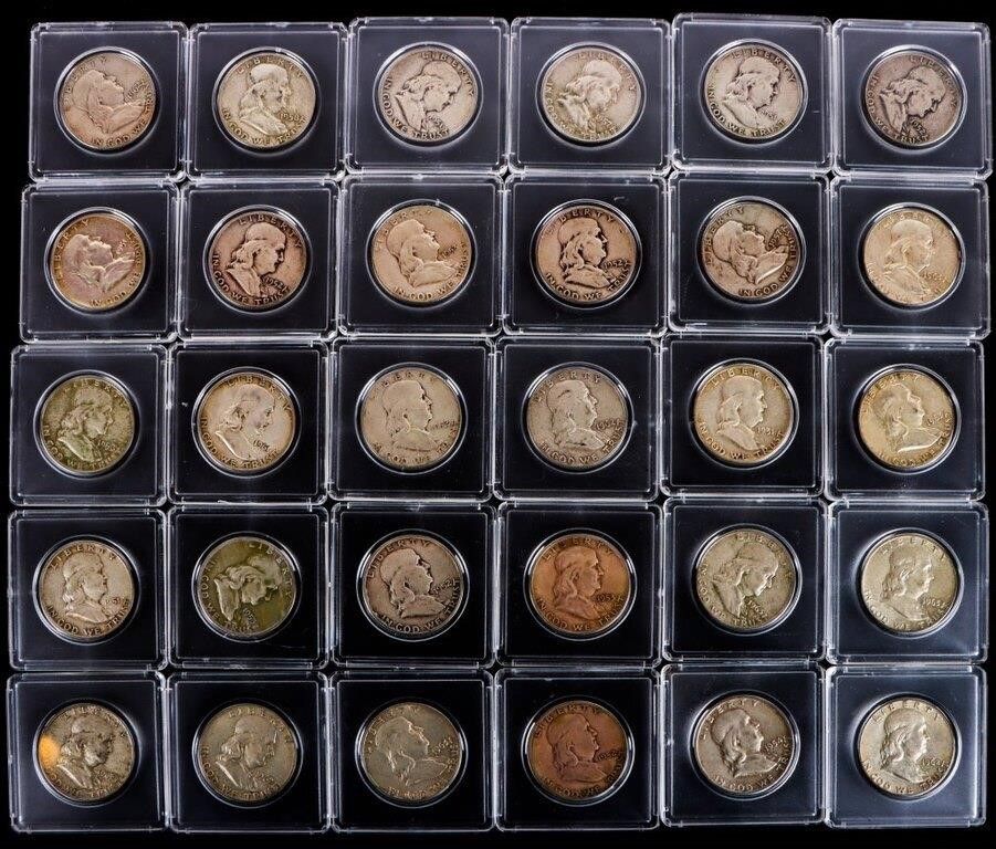 Lot 224397: ASSORTED 90% SILVER BEN FRANKLIN HALF DOLLARS-(30)