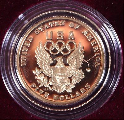 90% GOLD U.S 1992 W XXV OLYMPICS $5 PF COIN W/ COA. 90% gold U.S. 1992 W XXV Olympics $5 Proof 
