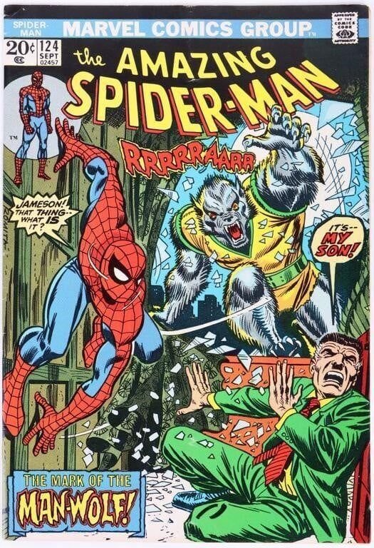 Lot 225160: VF+ AMAZING SPIDER-MAN #124 - 1ST APP. MAN-WOLF