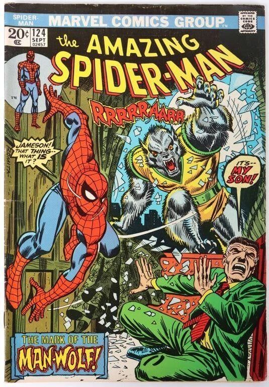 Lot 225161: THE AMAZING SPIDER-MAN #124 1ST ISSUE W/ MAN-WOLF