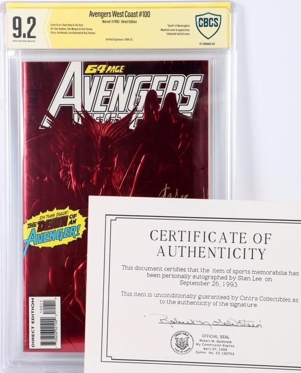 Lot 225180: STAN LEE SIGNED AVENGERS WEST COAST #100 CBCS 9.2