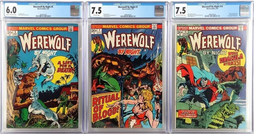 Lot 225200: WEREWOLF BY NIGHT 5, 7, AND 15 CGC GRADED 6 & 7.5