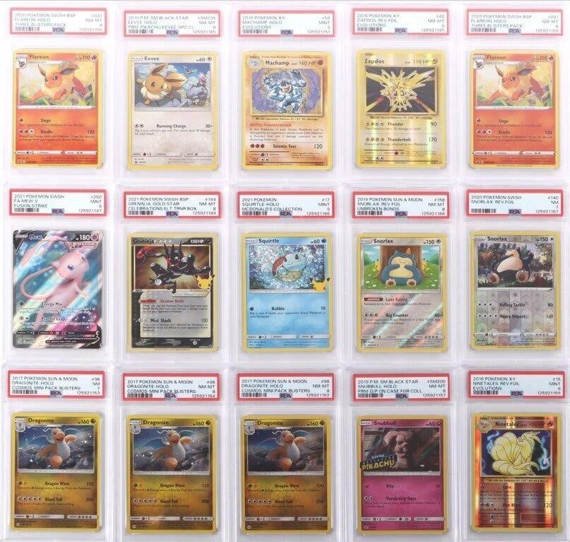 Lot 225510: PSA 7-9 POKEMON CARDS INCL FULL ART 2021 MEW (15)