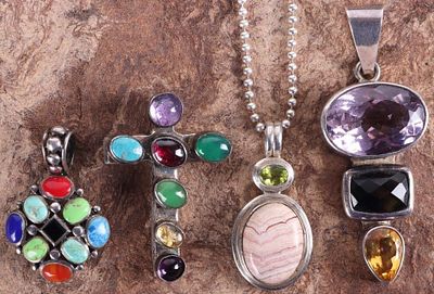 SW STYLE STERLING SILVER LADIES PENDANTS W/ GEMS. Southwest style sterling silver ladies 