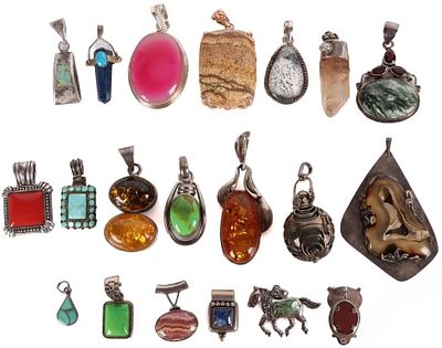 TWENTY ASSORTED SILVER GEMSTONE LADIES PENDANTS. This lot contains twenty assorted sterling 