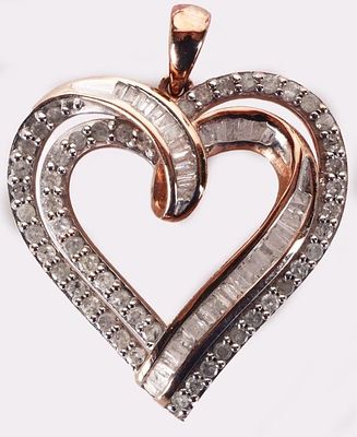ROSE GOLD-ON-925 LADIES HEART PENDANT W/ DIAS. Rose gold-on-sterling-silver ladies heart pendant 