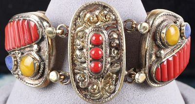 SW STYLE STERLING SILVER LADIES BRACELET W/ JASPER. Southwest-style sterling silver ladies 