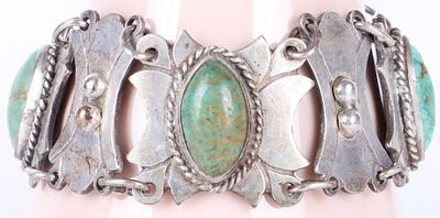 SW STYLE STERLING SILVER LADIES BRACELET W/ TURQ. Southwest style sterling silver ladies 