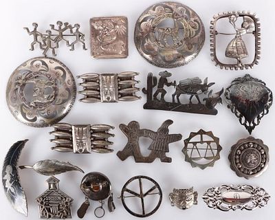 STERLING SILVER LADIES BROOCH LOT OF 20. This lot contains 20 different sterling silver ladies 