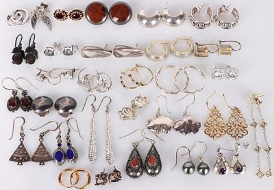 ASSORTED LADIES STERLING SILVER EARRINGS LOT OF 30. Assorted ladies sterling silver earrings lot 