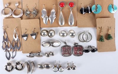 STERLING SILVER LADIES ASSORTED EARRINGS (34). Sterling silver ladies assorted earrings lot of 