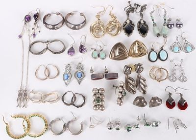 STERLING SILVER ASSORTED EARRINGS LOT OF 30. Sterling silver assorted ladies earrings lot of 30. 