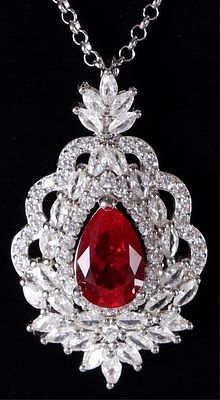 2CT RUBY STERLING SILVER LADIES NECKLACE W CRYSTAL. Sterling silver ladies necklace with a 