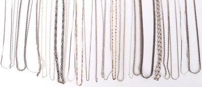 ASSORTED STERLING SILVER NECKLACES LOT OF 25. Assorted sterling silver ladies necklaces lot of 