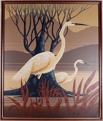 "EGRETS" FRANCO 1970'S OIL ON CANVAS FRAMED. "Egrets" Franco 1970's oil on canvas framed. Not 