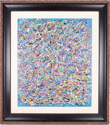 AFTER JACKSON POLLOCK ORIGINAL OIL PAINTING Framed. After Jackson Pollock (1912-1956, American) 
