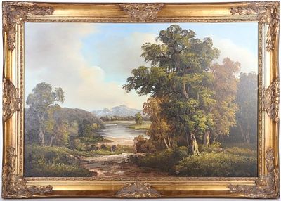 HUGE H. CHILTON OIL LANDSCAPE PAINTING 41 X 30". H. Chilton original contemporary oil landscape 