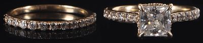 14K YELLOW GOLD LADIES RING STACK SLATE & TELL (2). Set of two Slate &amp; Tell 14k yellow gold 