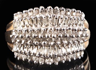 10K YELLOW/WHITE GOLD LADIES RING W/ 86 DIAMONDS. 10k yellow and white gold ladies ring with 