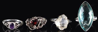 STERLING SILVER ASSORTED GEM LADIES RINGS - (4). Sterling silver assorted gem ladies rings to 