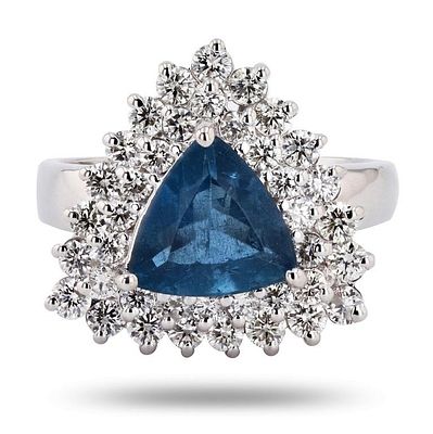 1.58CT AQUA 1.15CTW DIAMOND 14K WHITE GOLD RING. ONE 14K WHITE GOLD LADY'S CUSTOM MADE DIAMOND 6 
