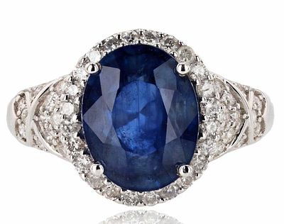 4.79CT NAT. SAPPHIRE 14K GOLD RING W/ DIAMONDS. One electronically tested 14KT white gold ladies 