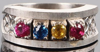 14K WHITE GOLD RUBY SPINEL SAPPHIRE LADIES RING. 14K white gold ruby spinel sapphire ladies 