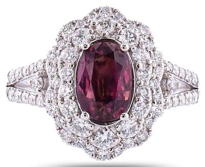 1.87 PURPLE/PINK GIA SAPPHIRE PLATINUM RING W/ DIA. One polished, stamped, and tested platinum 