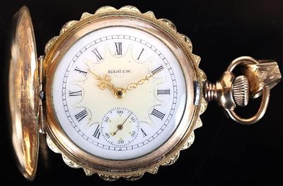 14K YELLOW GOLD ORNATE ENGRAVED ELGIN POCKETWATCH. 14K yellow gold ornate engraved 11 jewel 