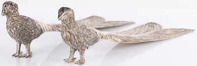 SANDORNS VNTG. STERLING PHEASANT S&P SHAKERS. Vintage Sandorns Mexico sterling silver salt and 