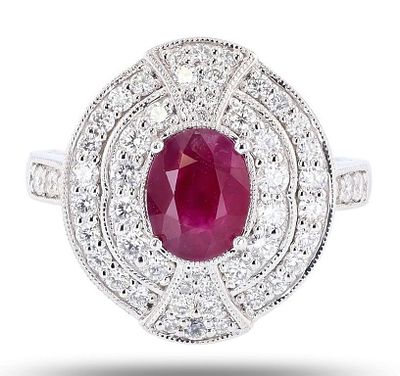 1.28CT BURMESE RUBY PLATINUM LADIES RING W DIA GIA. One polished, stamped, and tested platinum 